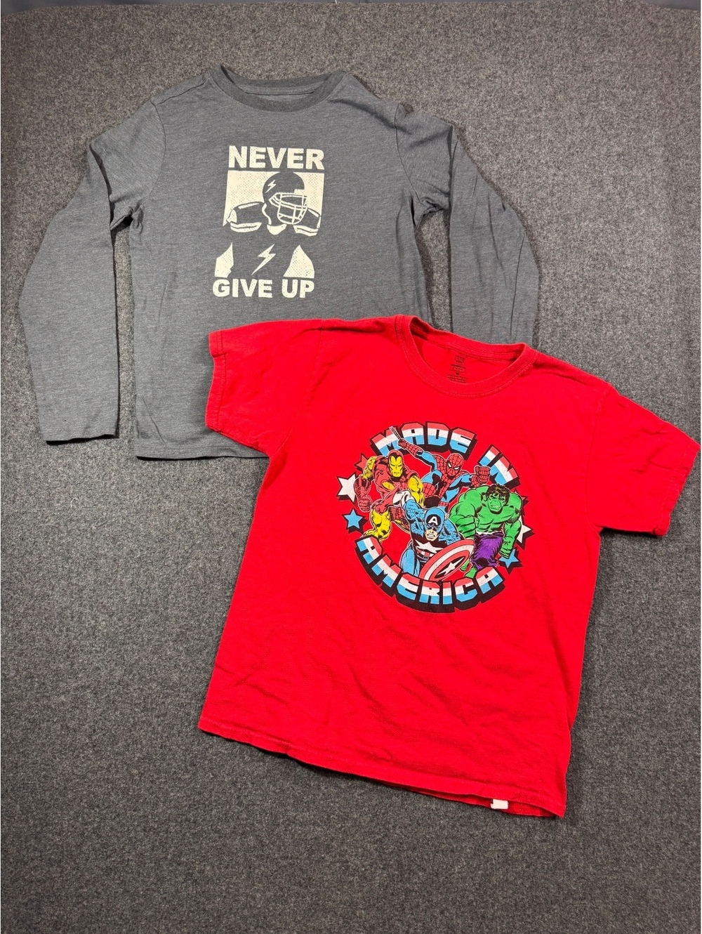 Boys Marvel Avengers Graphic Tee Size M&Football Long Sleeve Shirt Size L 10/12